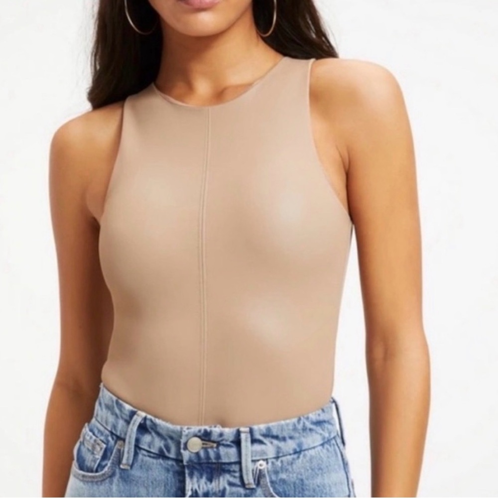 Good American Taupe faux leather Sleeveless Bodysuit